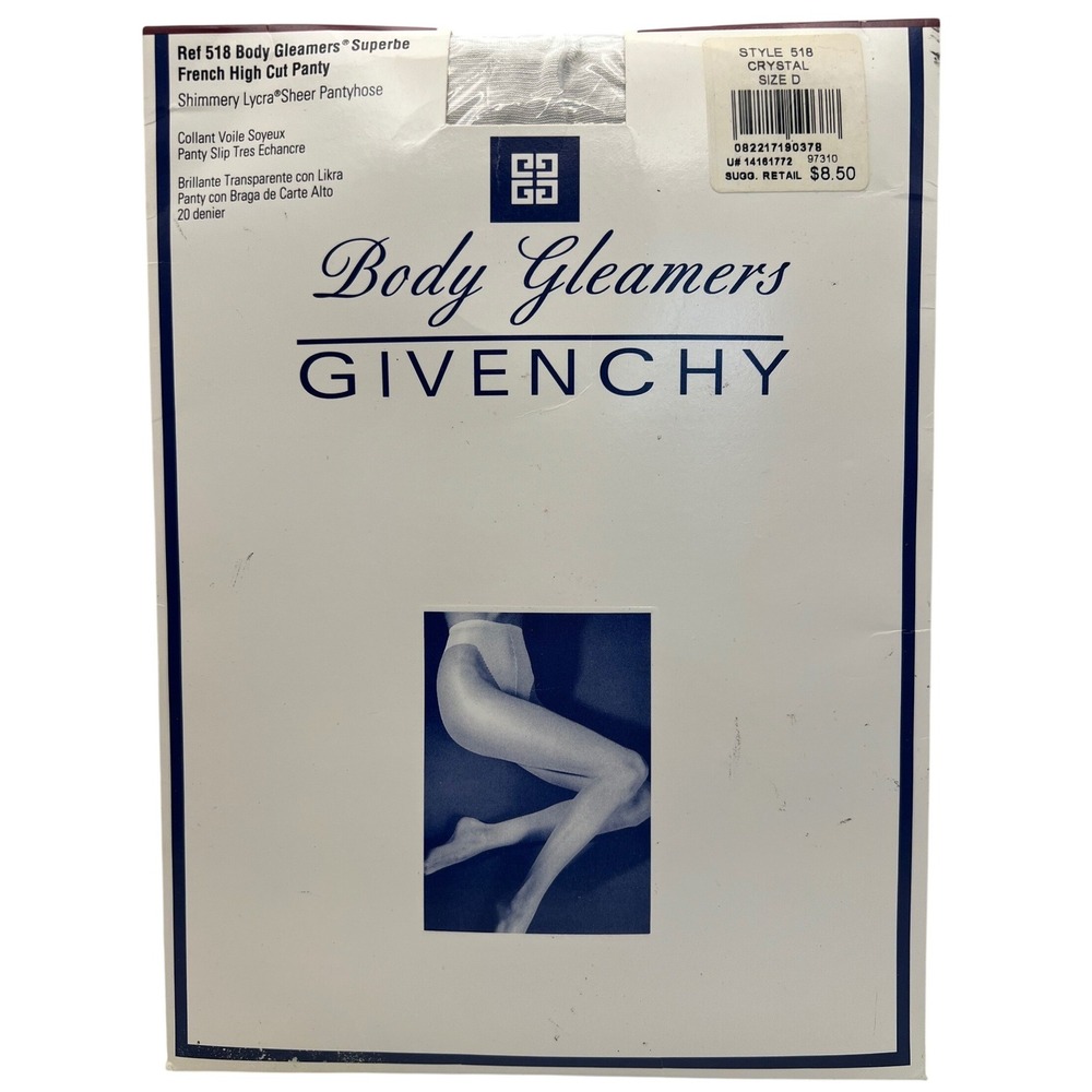 Givenchy Body Glimmers French High Cut Shimmer Pantyhose Size L Silver NOS vtg